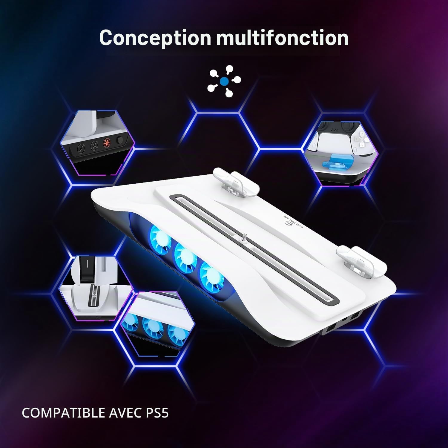 EgoGear Premium Station de Charge & Support de Refroidissement PS5 SCC5 – Blanc 2 EgoGear Premium Station de Charge & Support de Refroidissement PS5 SCC5 – Blanc 1